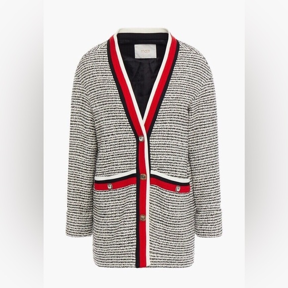 NWOT Maje Visala Tweed Effect Cardigan Jacket Straight Midi Size 38 M - Picture 2 of 13